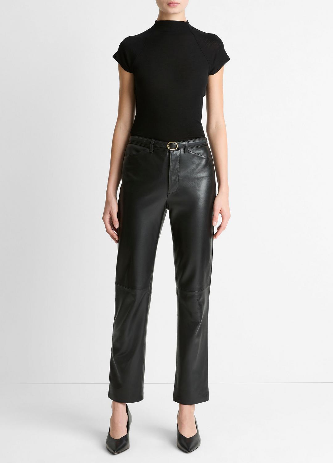 VINCE Wool Raglan Cap-Sleeve Mock-Neck Top in Short Sleeve