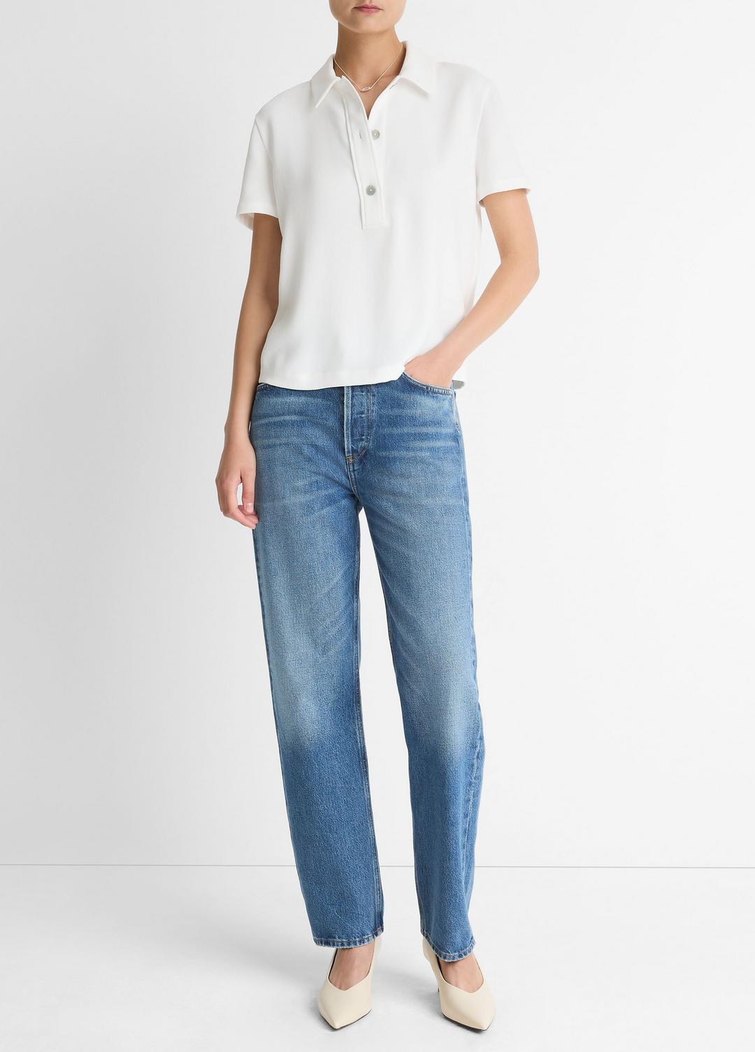 VINCE Crepe Polo Shirt in Short Sleeve