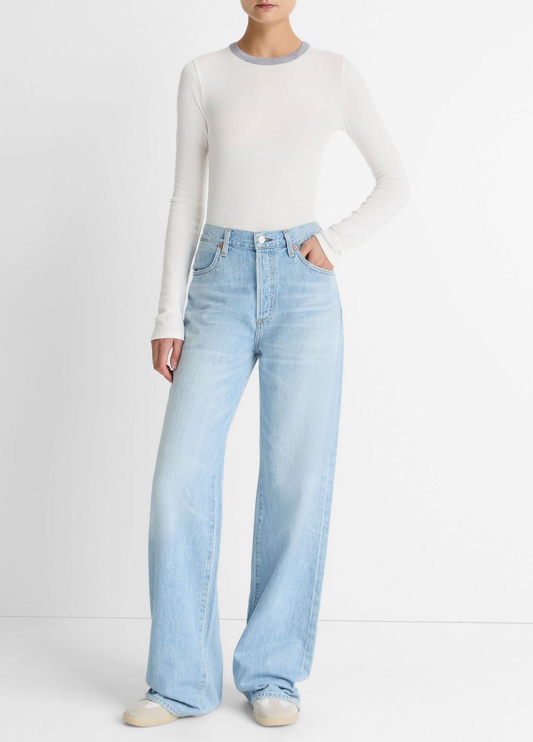VINCE Tipped Heathered Pima Cotton-Blend Long-Sleeve T-Shirt in Long Sleeve