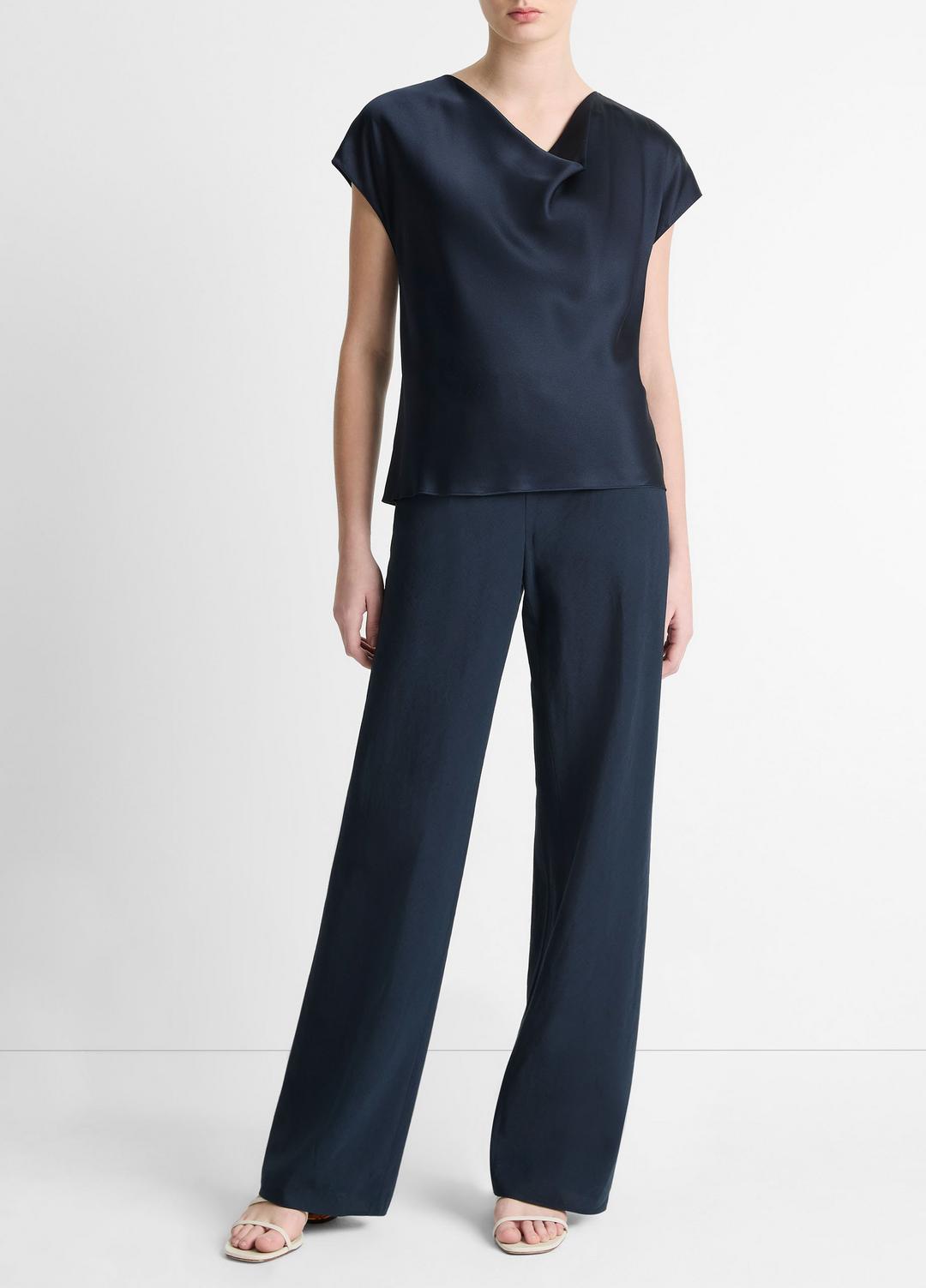 VINCE Silk Cowl-Neck Blouse in Short Sleeve