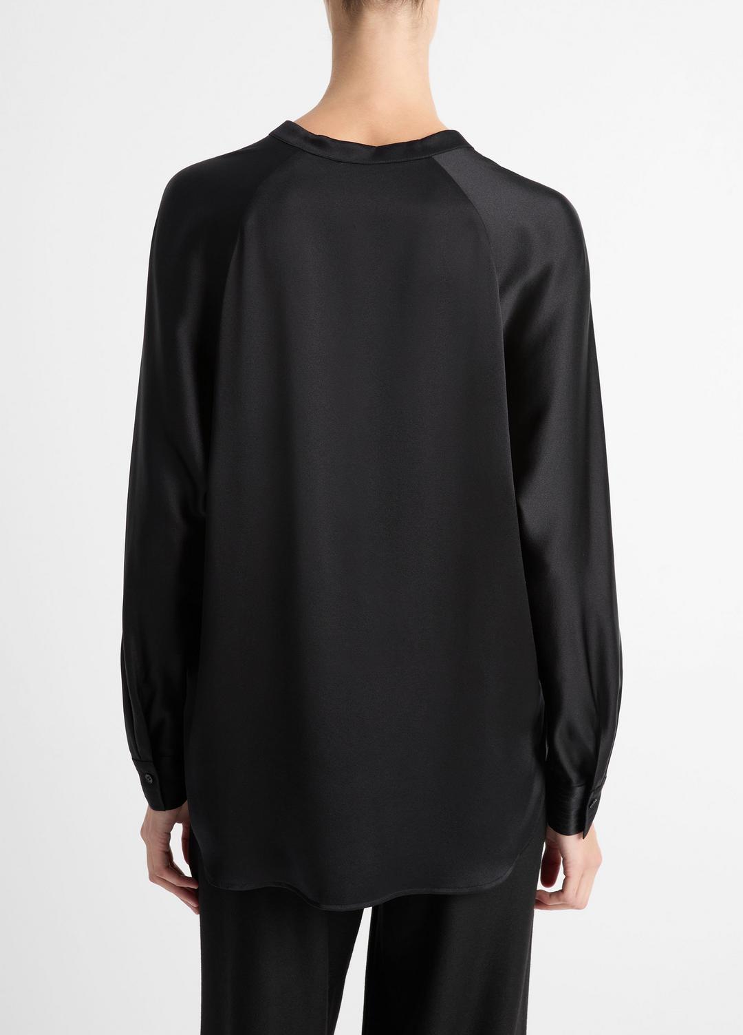 VINCE Silk Satin Band-Collar Blouse in Long Sleeve