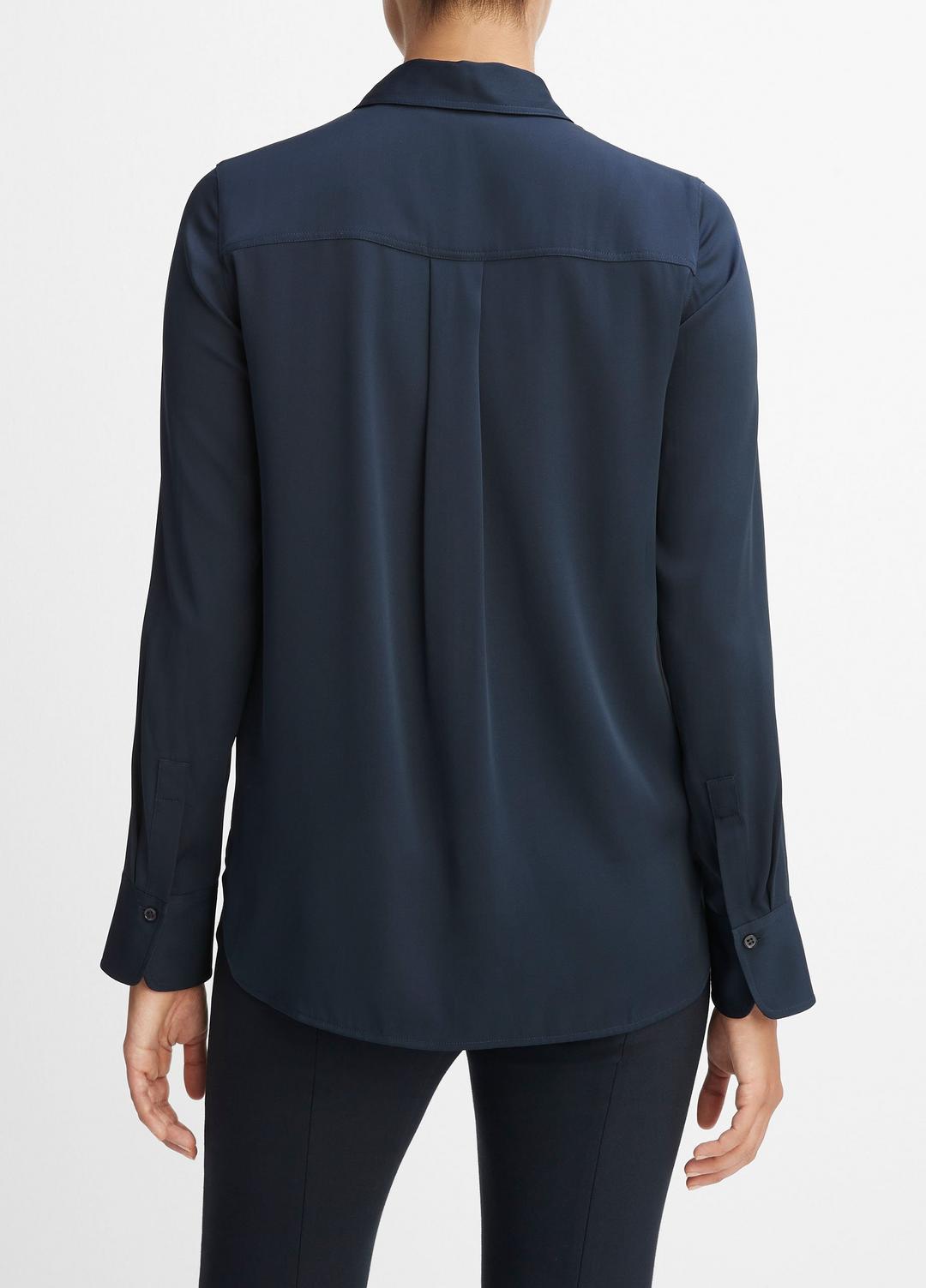 VINCE Slim Fitted Stretch-Silk Blouse in Long Sleeve