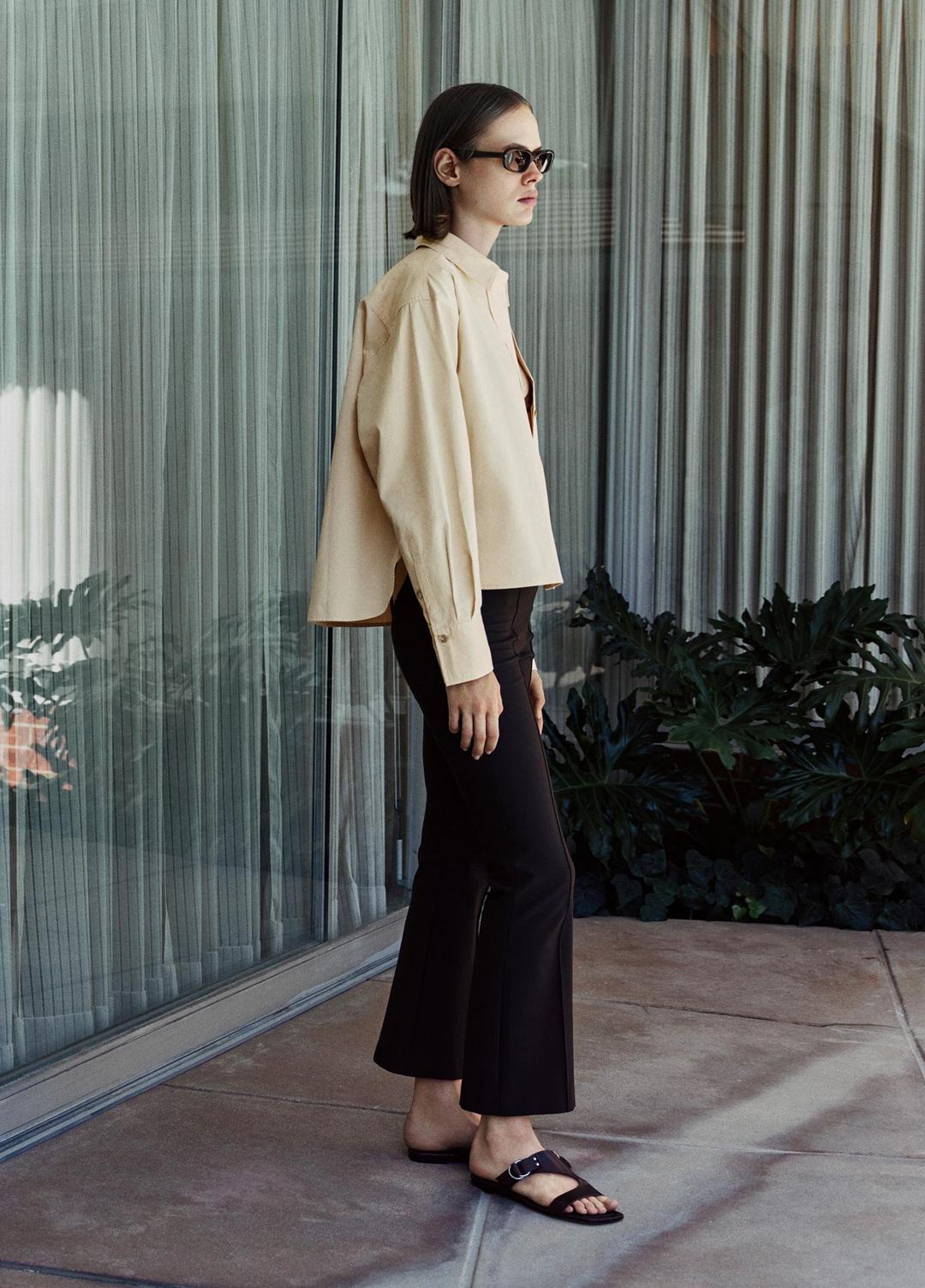 VINCE Cotton Cropped Button-Front Shirt in Long Sleeve