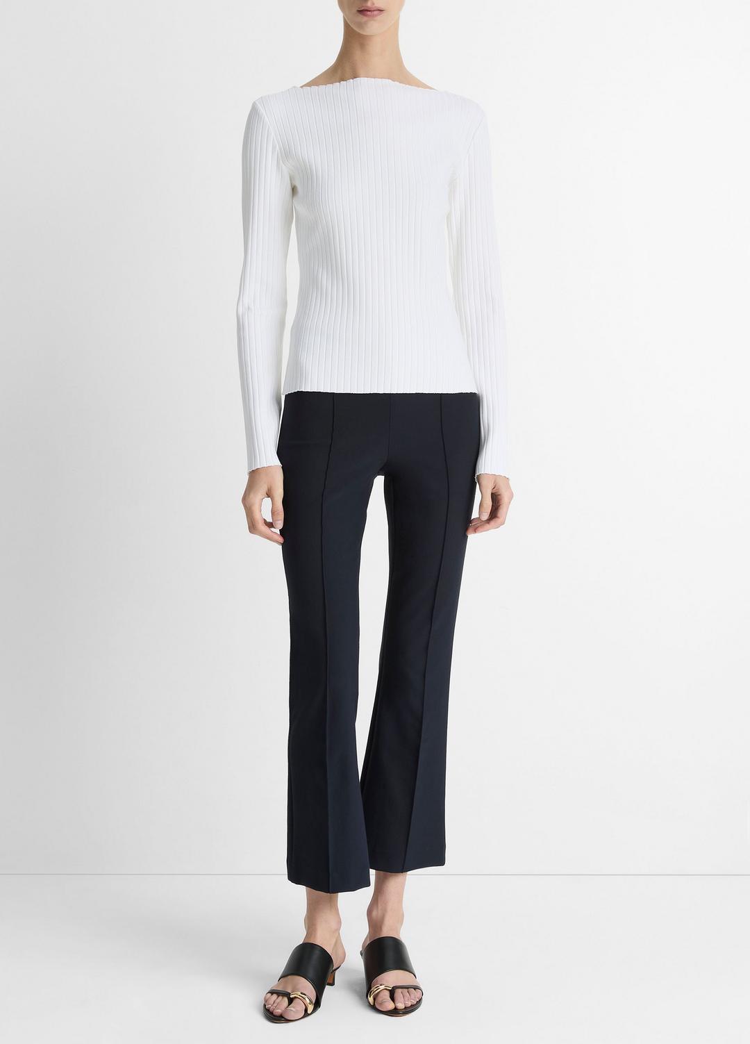 VINCE Ribbed Cotton-Blend Slash-Neck Long-Sleeve Top in Long Sleeve