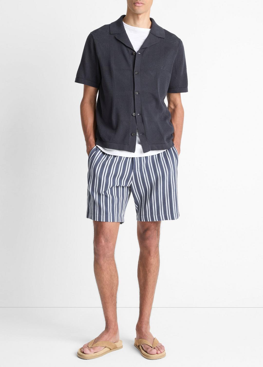 VINCE Patchwork Pointelle Short-Sleeve Shirt in Short Sleeve