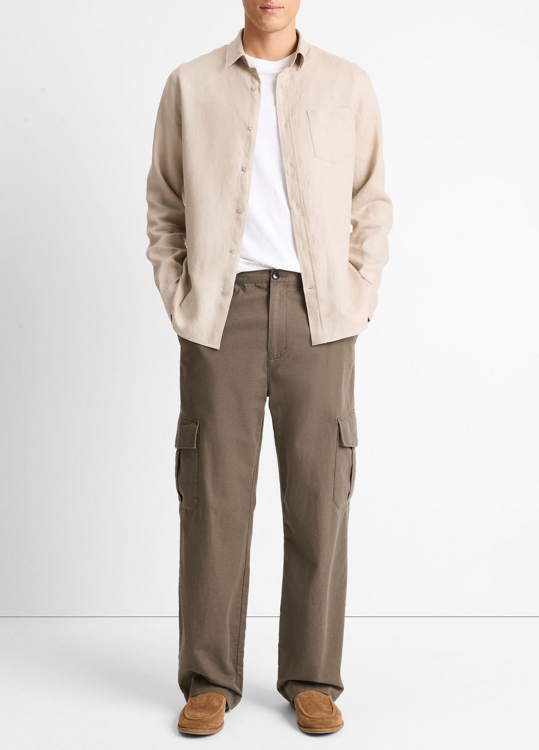 VINCE Linen Long-Sleeve Shirt in Long Sleeve