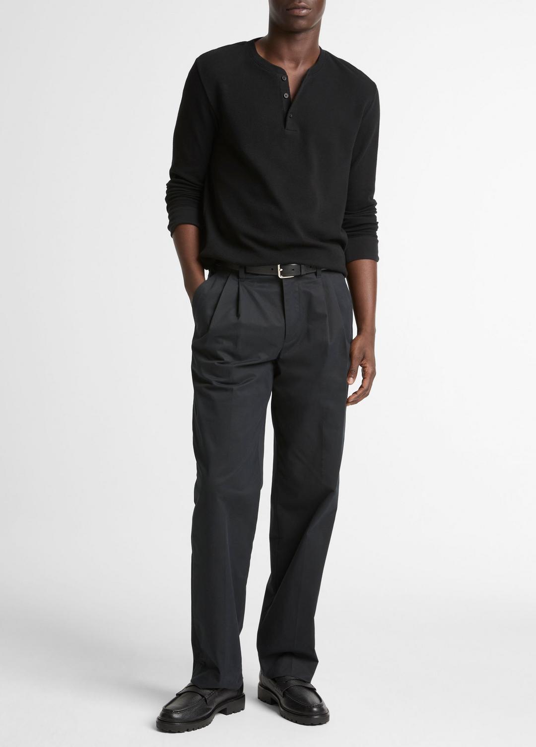 VINCE Jacquard-Rib Cotton Henley in Long Sleeve