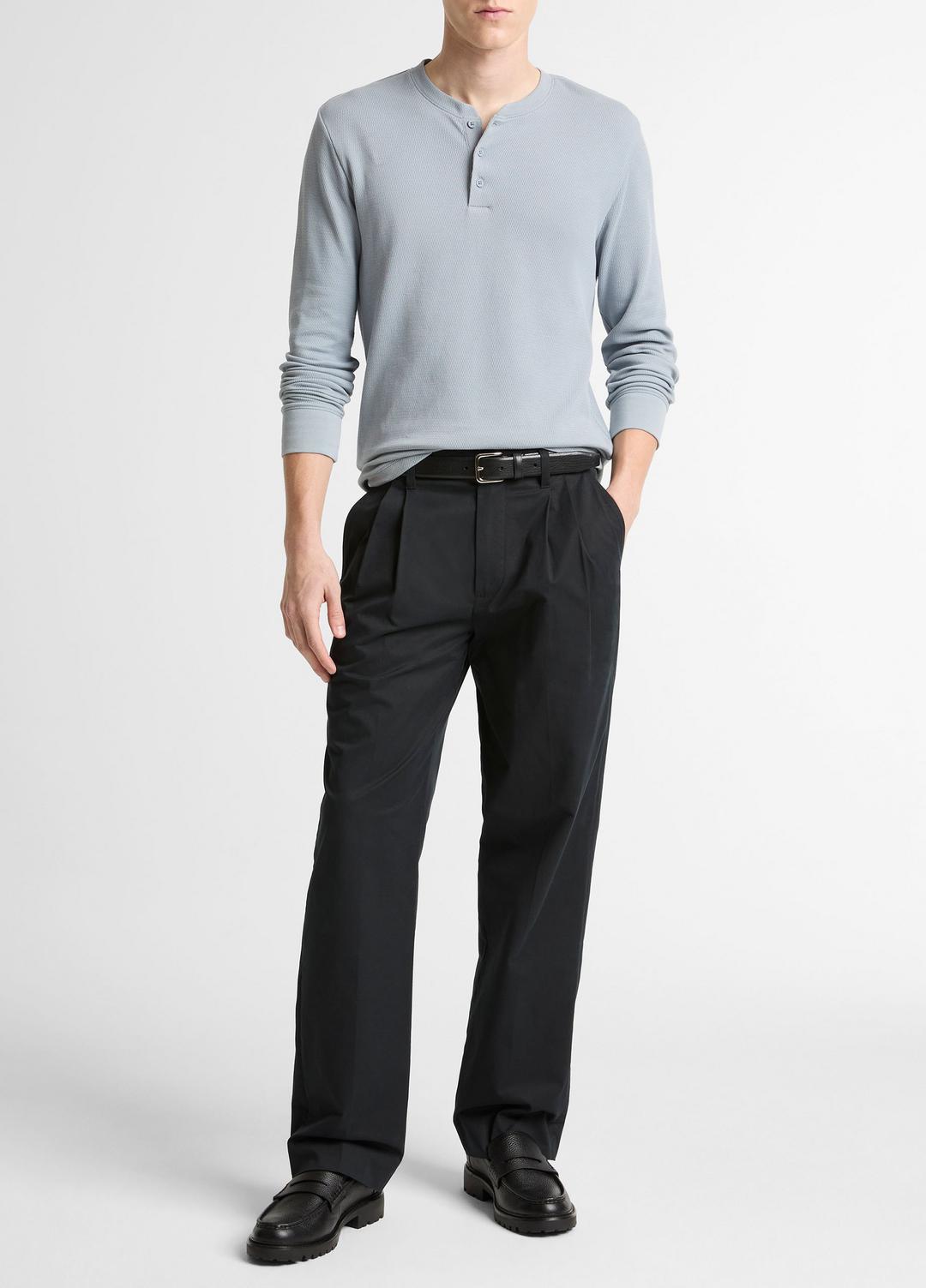 VINCE Jacquard-Rib Cotton Henley in Long Sleeve