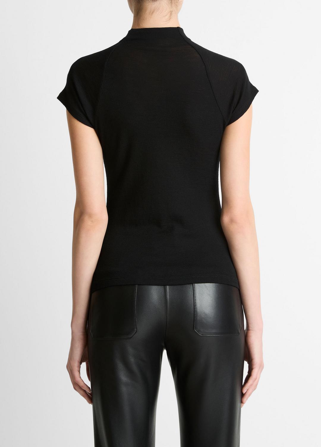 VINCE Wool Raglan Cap-Sleeve Mock-Neck Top in Short Sleeve