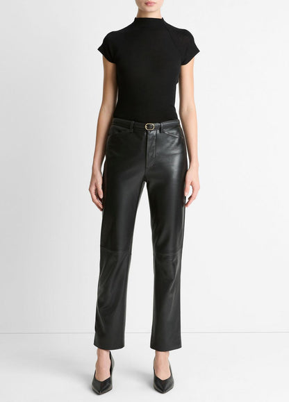 VINCE Wool Raglan Cap-Sleeve Mock-Neck Top in Short Sleeve