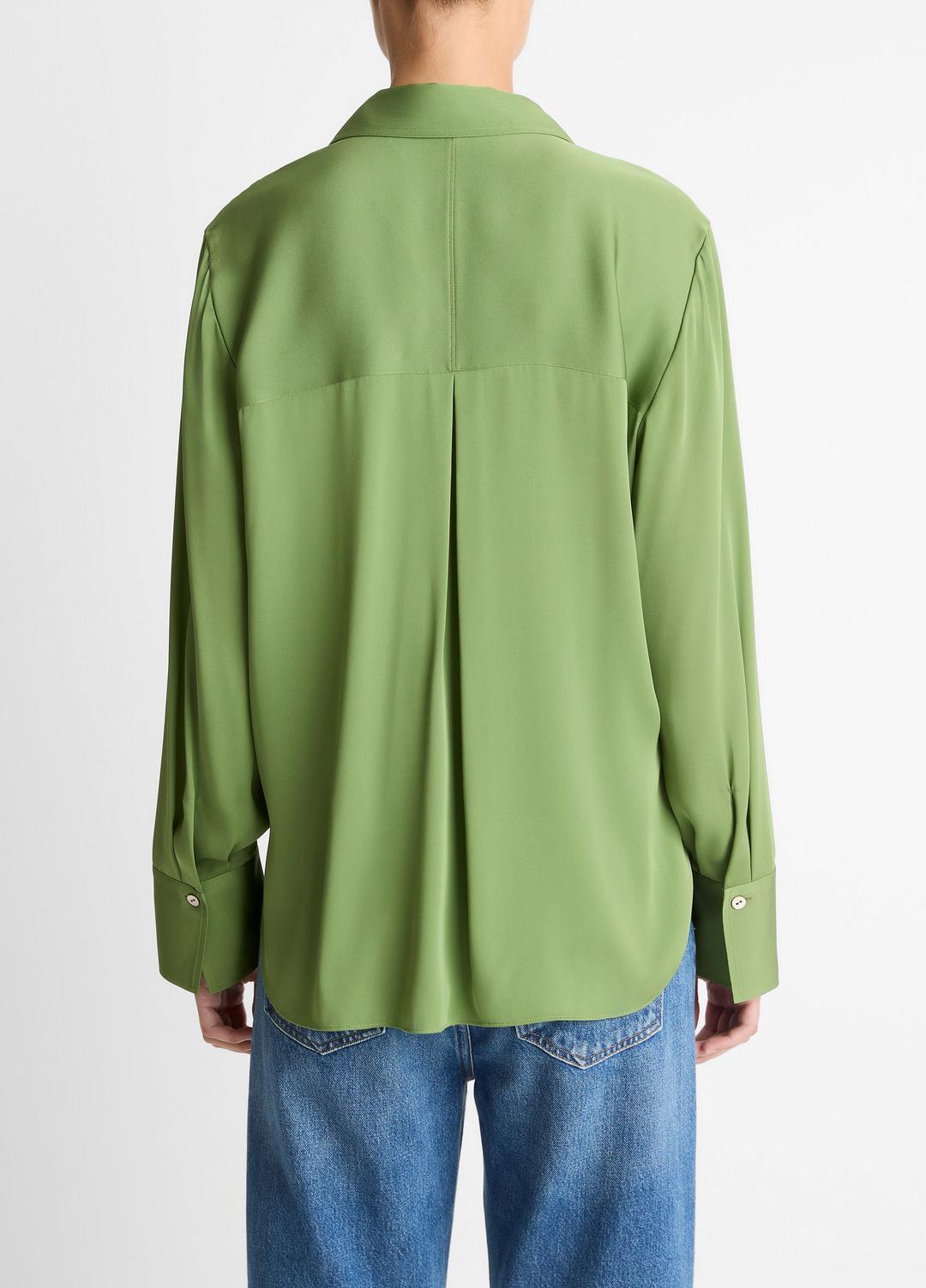 VINCE Stretch-Silk Button-Front Blouse in Long Sleeve