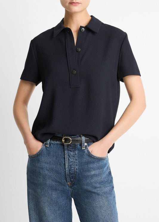VINCE Crepe Polo Shirt in Short Sleeve