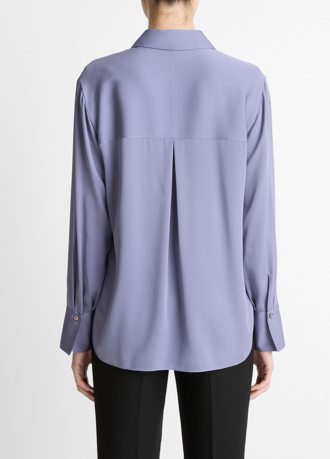 VINCE Stretch-Silk Button-Front Blouse in Long Sleeve