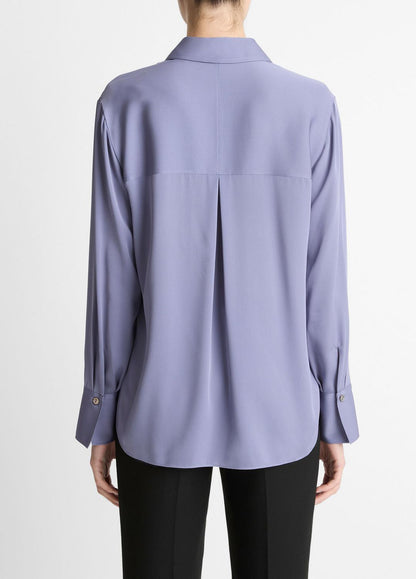 VINCE Stretch-Silk Button-Front Blouse in Long Sleeve