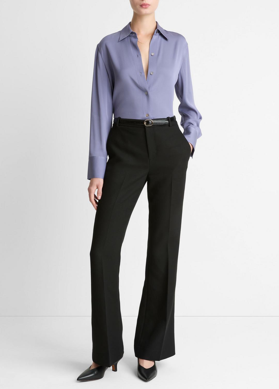 VINCE Stretch-Silk Button-Front Blouse in Long Sleeve