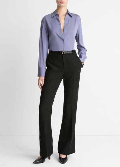 VINCE Stretch-Silk Button-Front Blouse in Long Sleeve