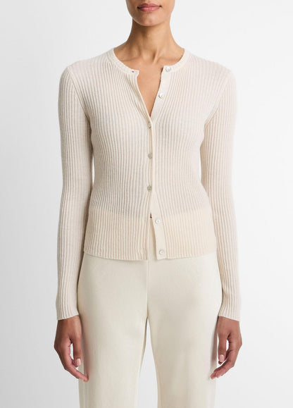 VINCE Ribbed Cashmere-Silk Cardigan in Cardigans