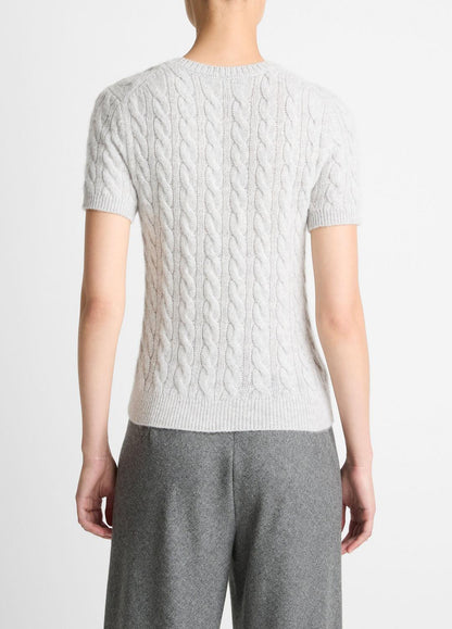 VINCE Cable-Knit Wool & Cashmere-Blend Short-Sleeve Sweater in Crew Neck