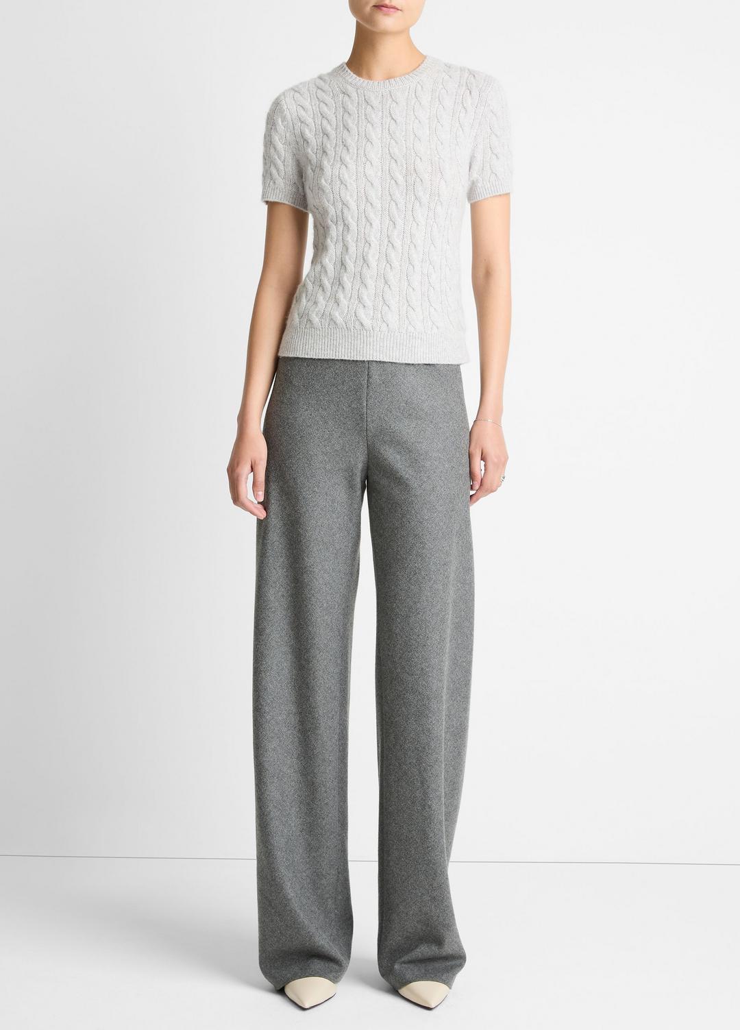 VINCE Cable-Knit Wool & Cashmere-Blend Short-Sleeve Sweater in Crew Neck