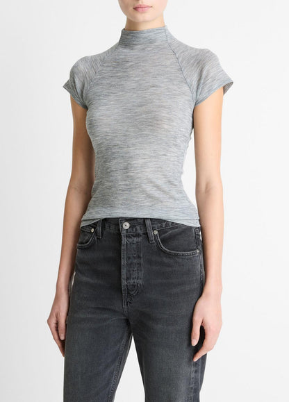 VINCE Wool Raglan Cap-Sleeve Mock-Neck Top in Short Sleeve