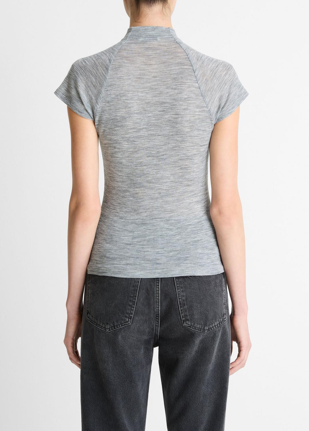 VINCE Wool Raglan Cap-Sleeve Mock-Neck Top in Short Sleeve