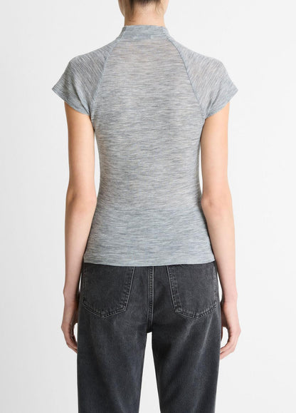 VINCE Wool Raglan Cap-Sleeve Mock-Neck Top in Short Sleeve