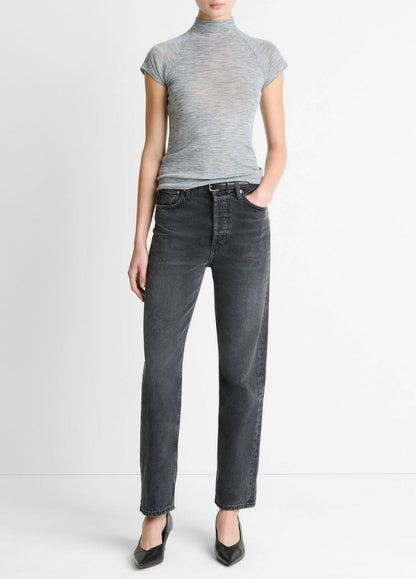 VINCE Wool Raglan Cap-Sleeve Mock-Neck Top in Short Sleeve
