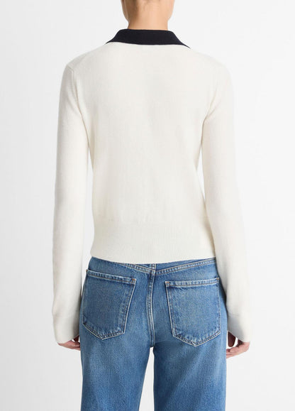 VINCE Contrast-Trim Wool & Cashmere-Blend Collared Cardigan in Cardigans