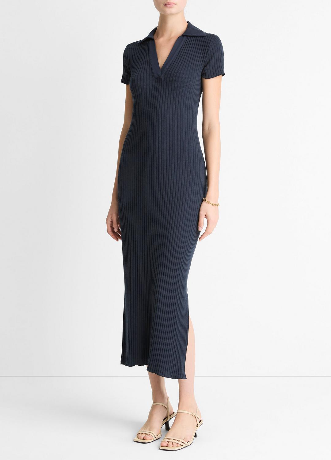 VINCE Ribbed Cotton-Blend Polo Dress in Dresses