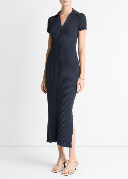 VINCE Ribbed Cotton-Blend Polo Dress in Dresses