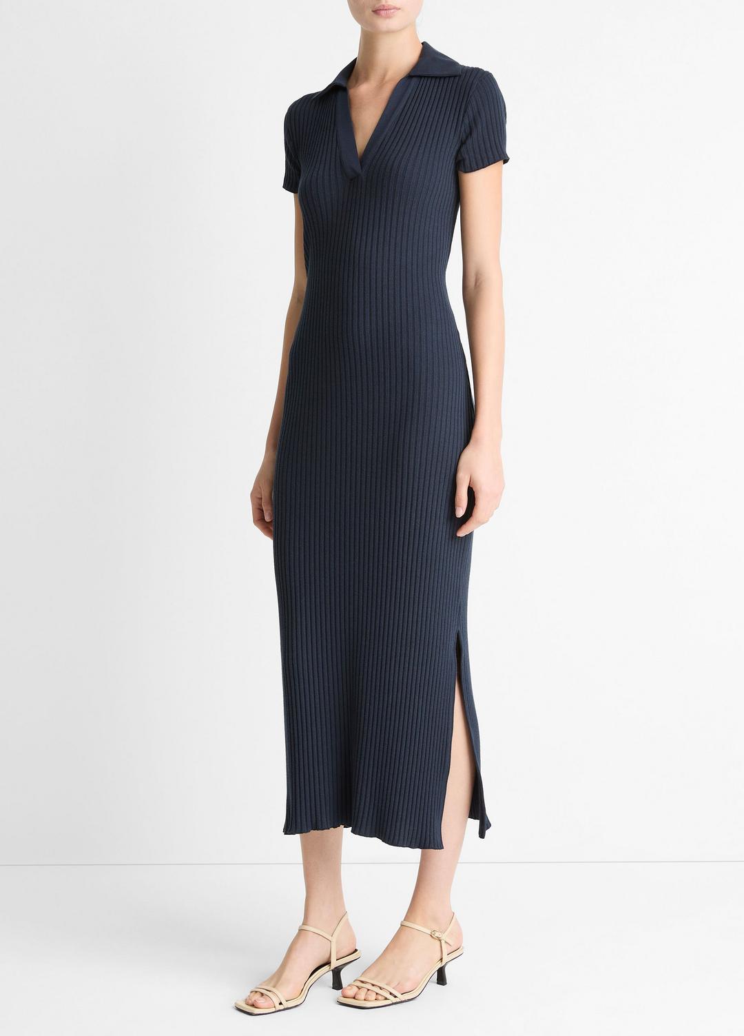 VINCE Ribbed Cotton-Blend Polo Dress in Dresses