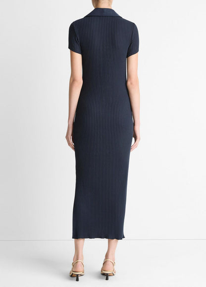 VINCE Ribbed Cotton-Blend Polo Dress in Dresses