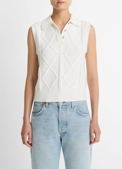 VINCE Cable-Knit Wool & Cotton-Blend Sweater Vest in V-Neck