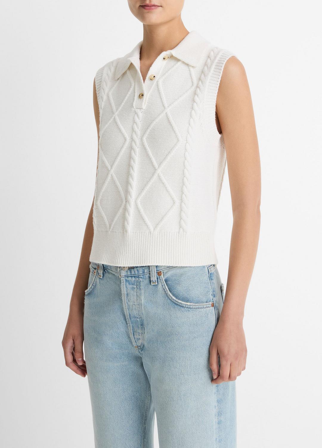 VINCE Cable-Knit Wool & Cotton-Blend Sweater Vest in V-Neck