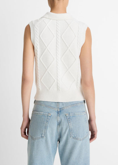 VINCE Cable-Knit Wool & Cotton-Blend Sweater Vest in V-Neck