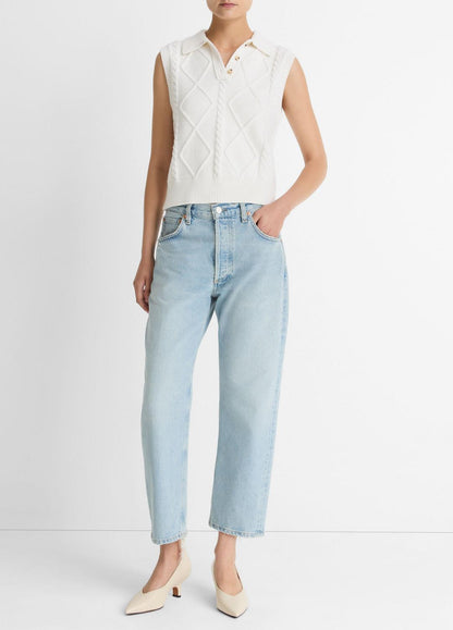 VINCE Cable-Knit Wool & Cotton-Blend Sweater Vest in V-Neck