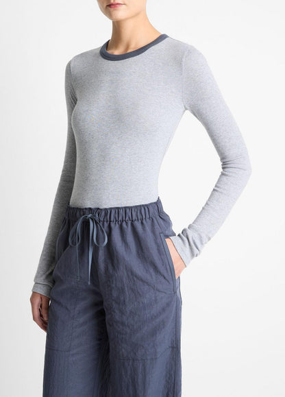 VINCE Tipped Heathered Pima Cotton-Blend Long-Sleeve T-Shirt in Long Sleeve