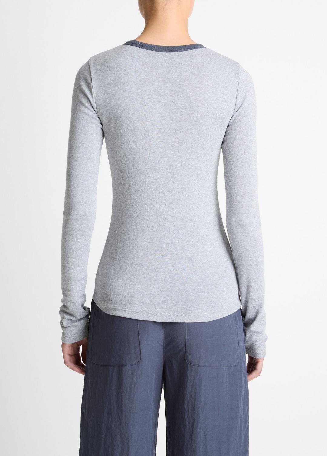 VINCE Tipped Heathered Pima Cotton-Blend Long-Sleeve T-Shirt in Long Sleeve