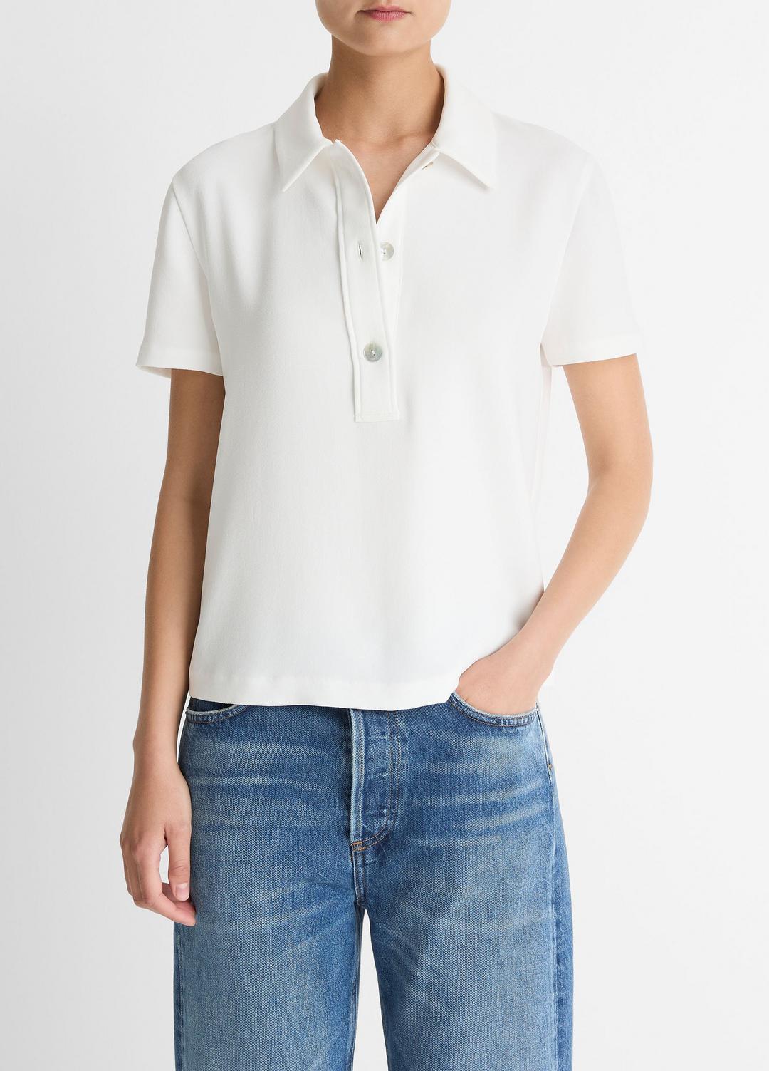 VINCE Crepe Polo Shirt in Short Sleeve
