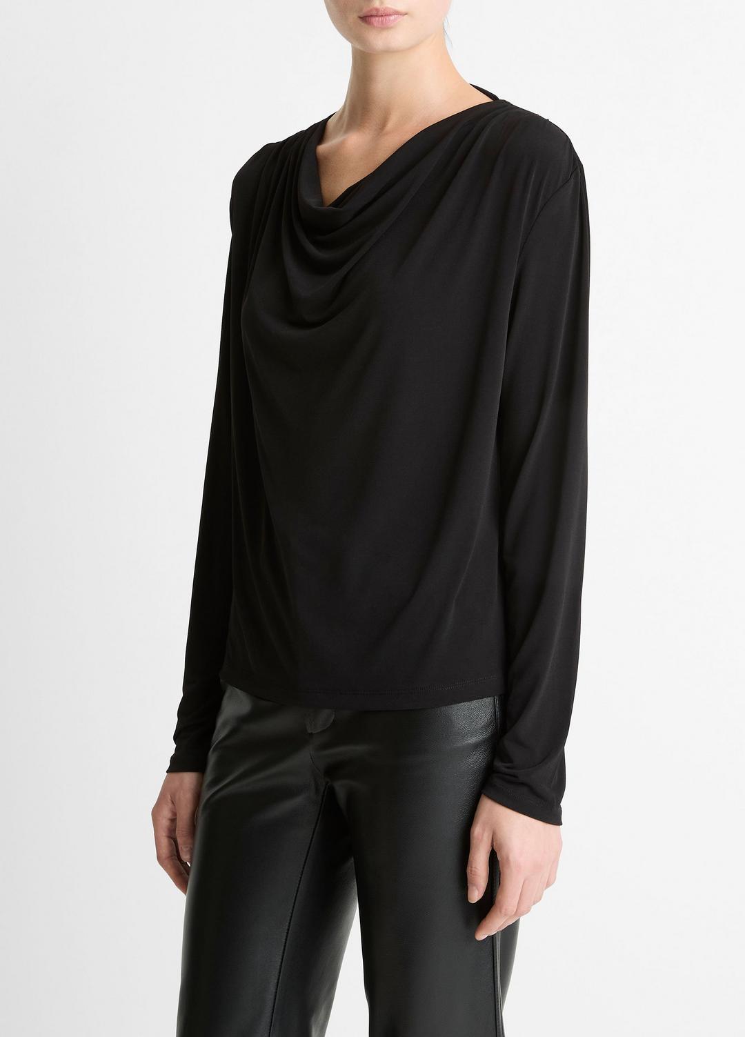 VINCE Matte Jersey Cowl-Neck Top in Long Sleeve