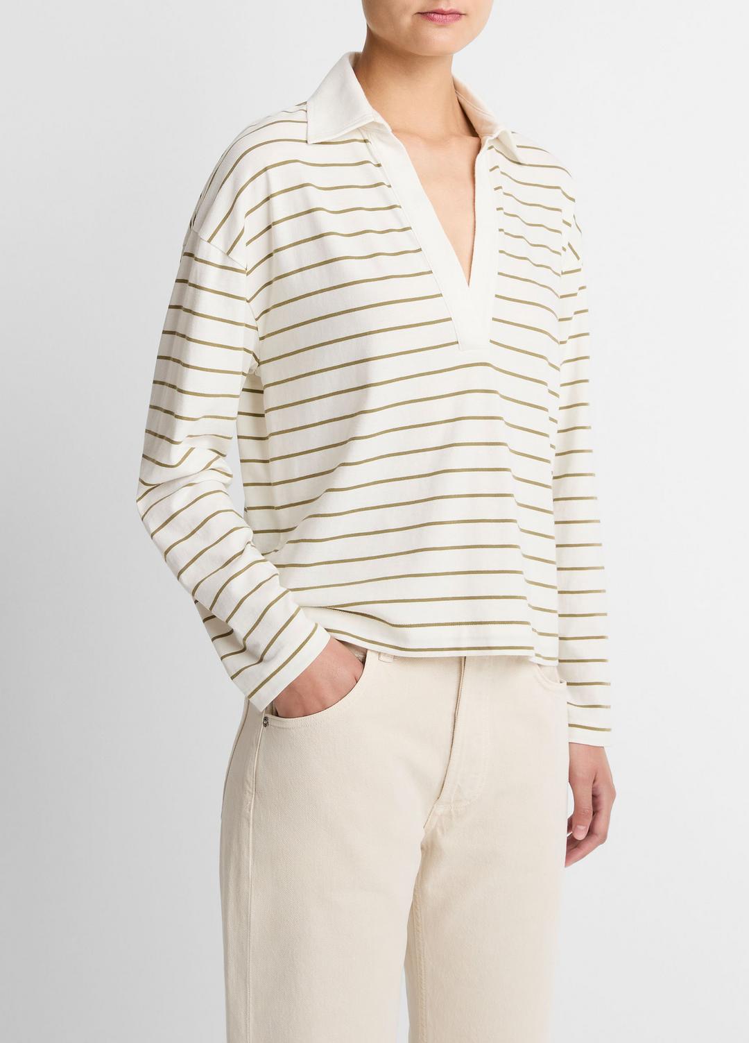 VINCE Striped Cotton Long-Sleeve Polo Shirt in Long Sleeve