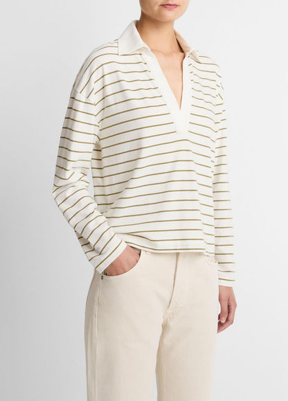 VINCE Striped Cotton Long-Sleeve Polo Shirt in Long Sleeve
