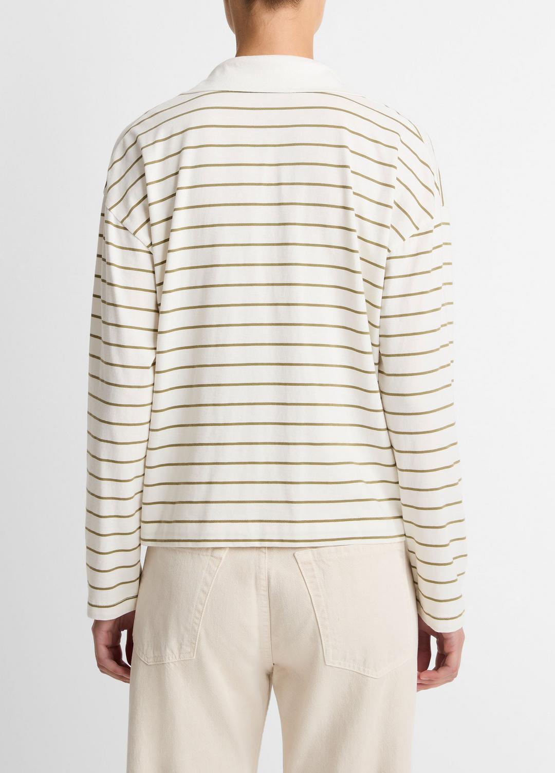 VINCE Striped Cotton Long-Sleeve Polo Shirt in Long Sleeve
