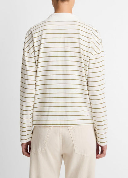 VINCE Striped Cotton Long-Sleeve Polo Shirt in Long Sleeve