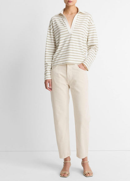 VINCE Striped Cotton Long-Sleeve Polo Shirt in Long Sleeve