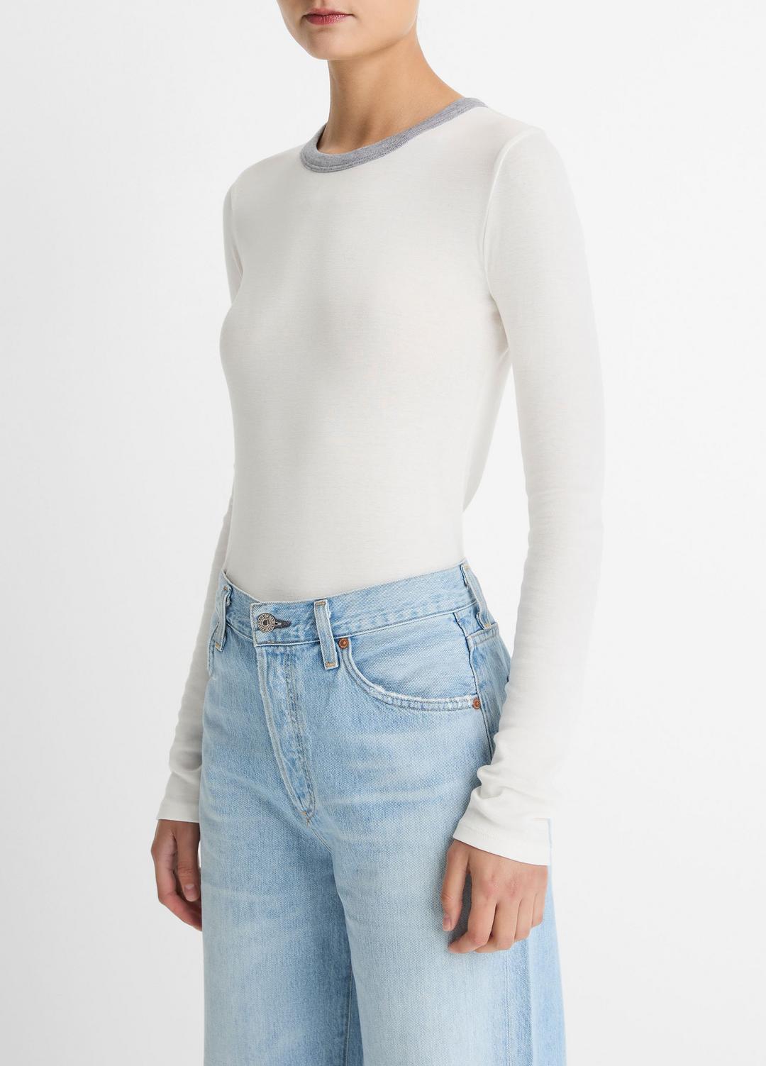 VINCE Tipped Heathered Pima Cotton-Blend Long-Sleeve T-Shirt in Long Sleeve