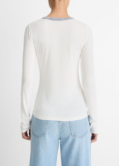 VINCE Tipped Heathered Pima Cotton-Blend Long-Sleeve T-Shirt in Long Sleeve