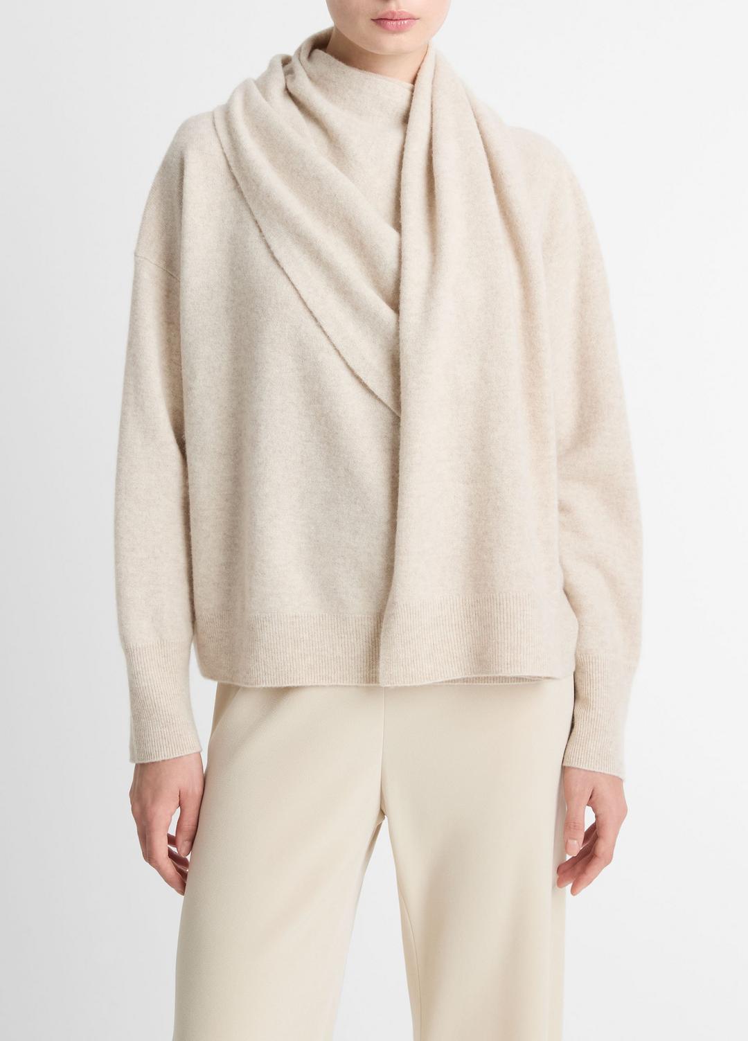 VINCE Draped-Shawl Wool-Cashmere Sweater in Turtleneck
