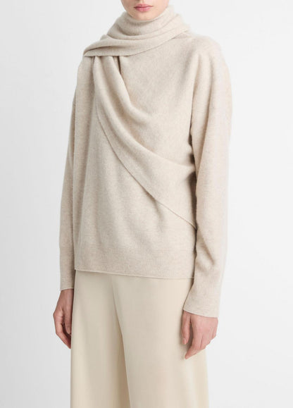 VINCE Draped-Shawl Wool-Cashmere Sweater in Turtleneck