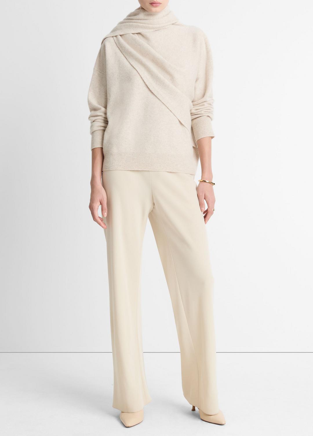 VINCE Draped-Shawl Wool-Cashmere Sweater in Turtleneck